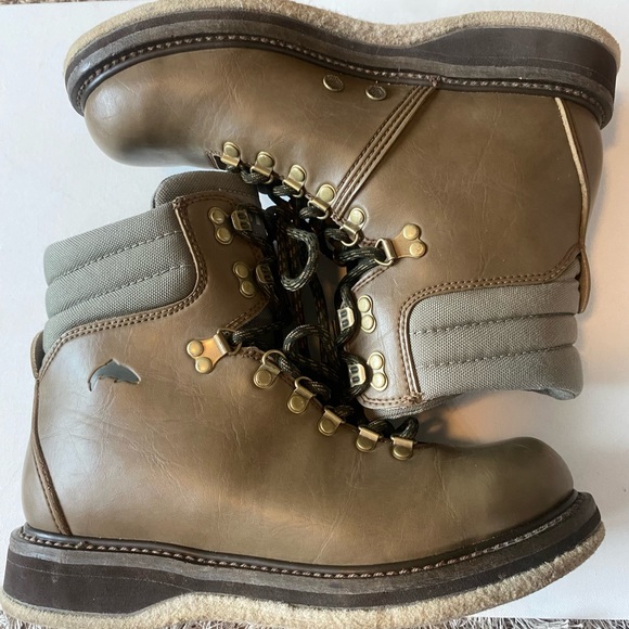Simms Men’s Felt Bottom, Fly Fishing Brown Leather Boots Size 9 - Picture 4 of 8